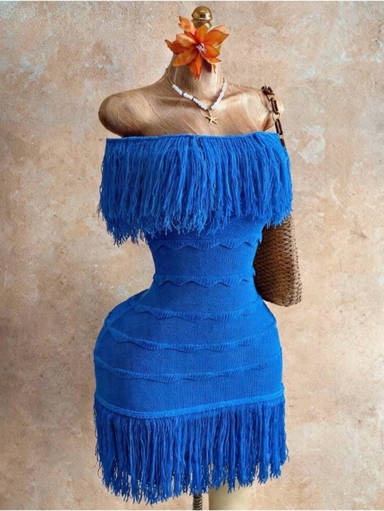 SHEIN Dresses & Skirts - SHEIN Royal Blue One-Shoulder Fringe Bodycon Dress